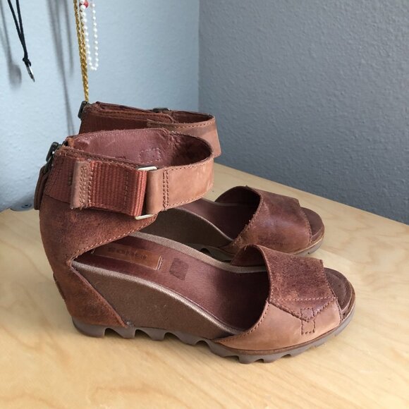 Sorel Joanie II Nubuck Leather Ankle Strap Wedge Sandals - Picture 5 of 11